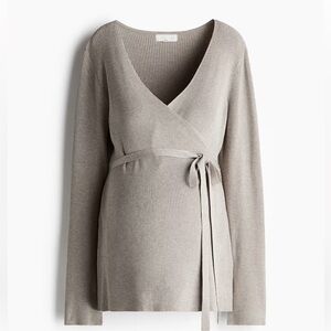 H&M Mama Maternity Nursing Ribbed Wrap Top Beige Small